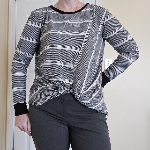 Caslon Tops - Caslon Striped Black and White Twist Bottom Top